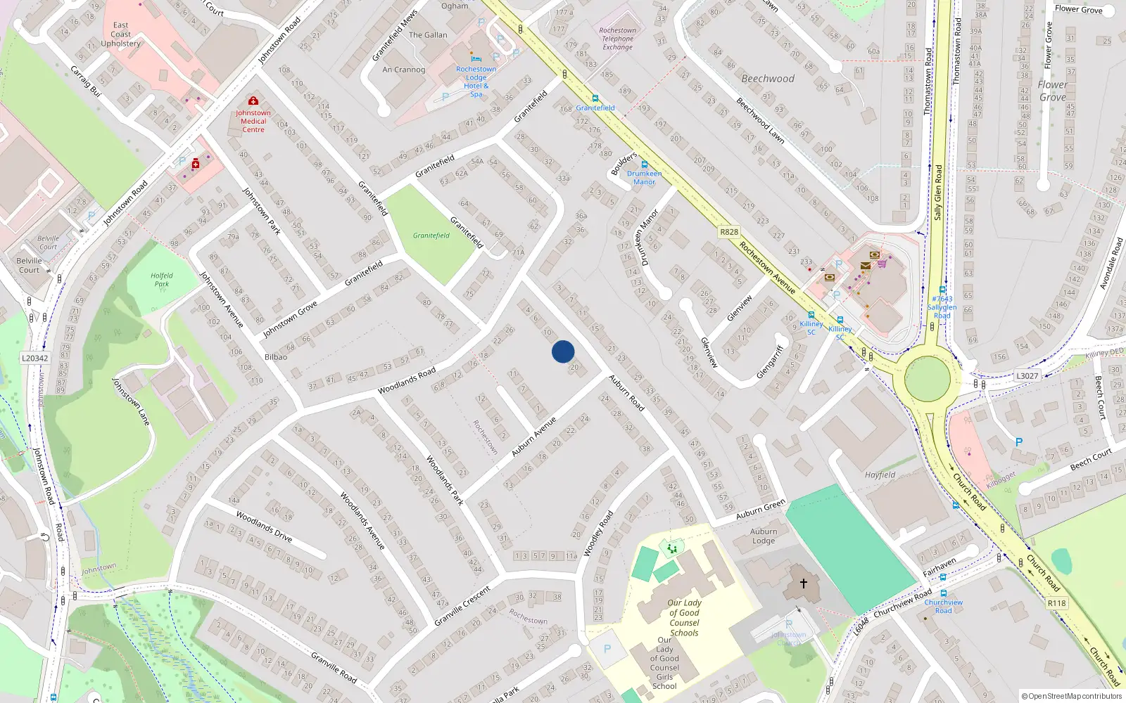 Overhead map showing the location of 16 Auburn Road, Dun Laoghaire, Dublin