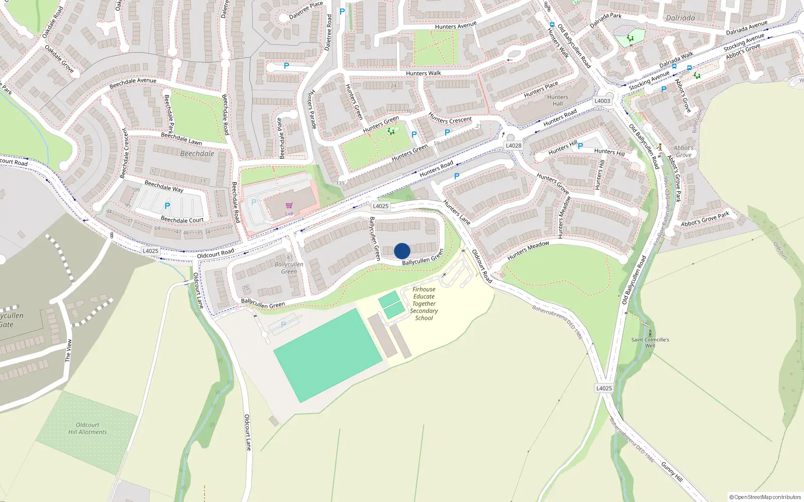 Overhead map showing the location of 16 Ballycullen Green, Dublin 24