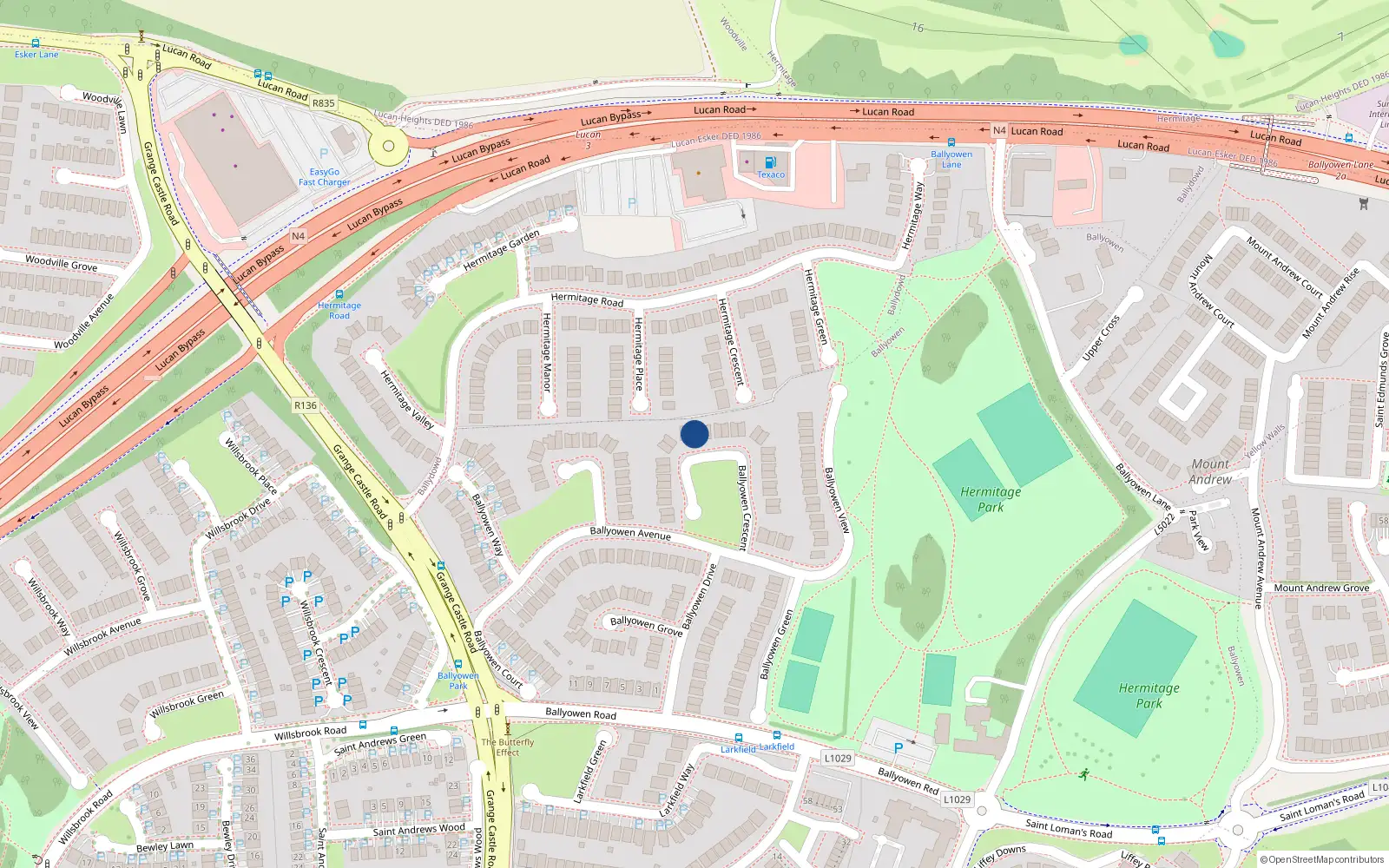 Overhead map showing the location of 16 Ballyowen Crescent, Lucan, Dublin