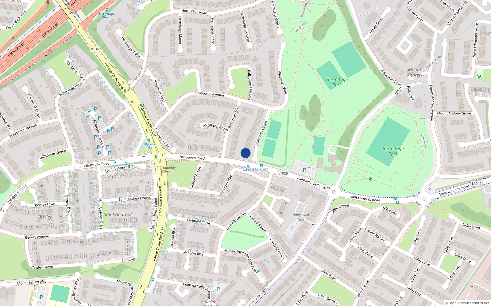 Overhead map showing the location of 16 Ballyowen Green, Lucan