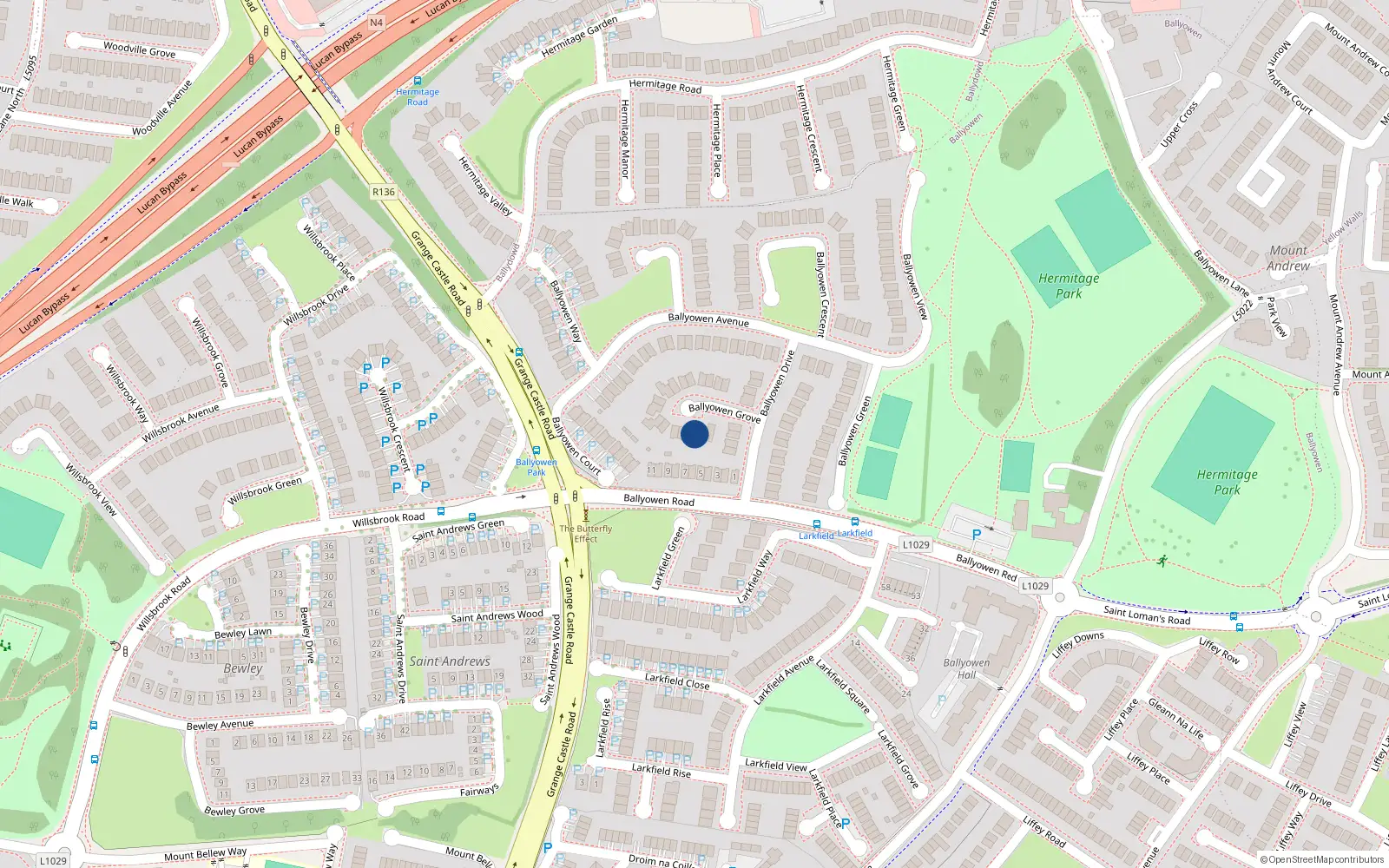 Overhead map showing the location of 16 Ballyowen Grove, Lucan