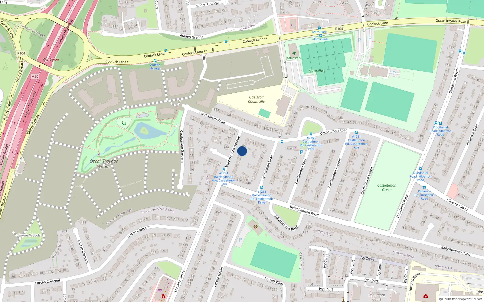 Overhead map showing the location of 16 Ballyshannon Avenue, Dublin 5