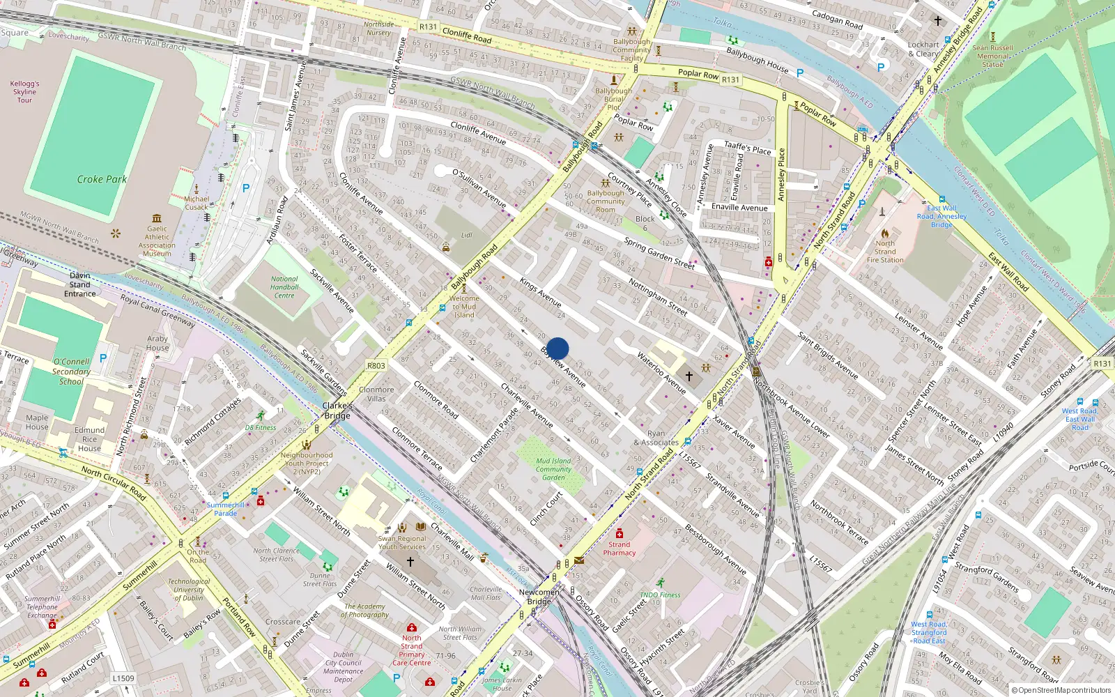 Overhead map showing the location of 16 Bayview Avenue, Dublin 3