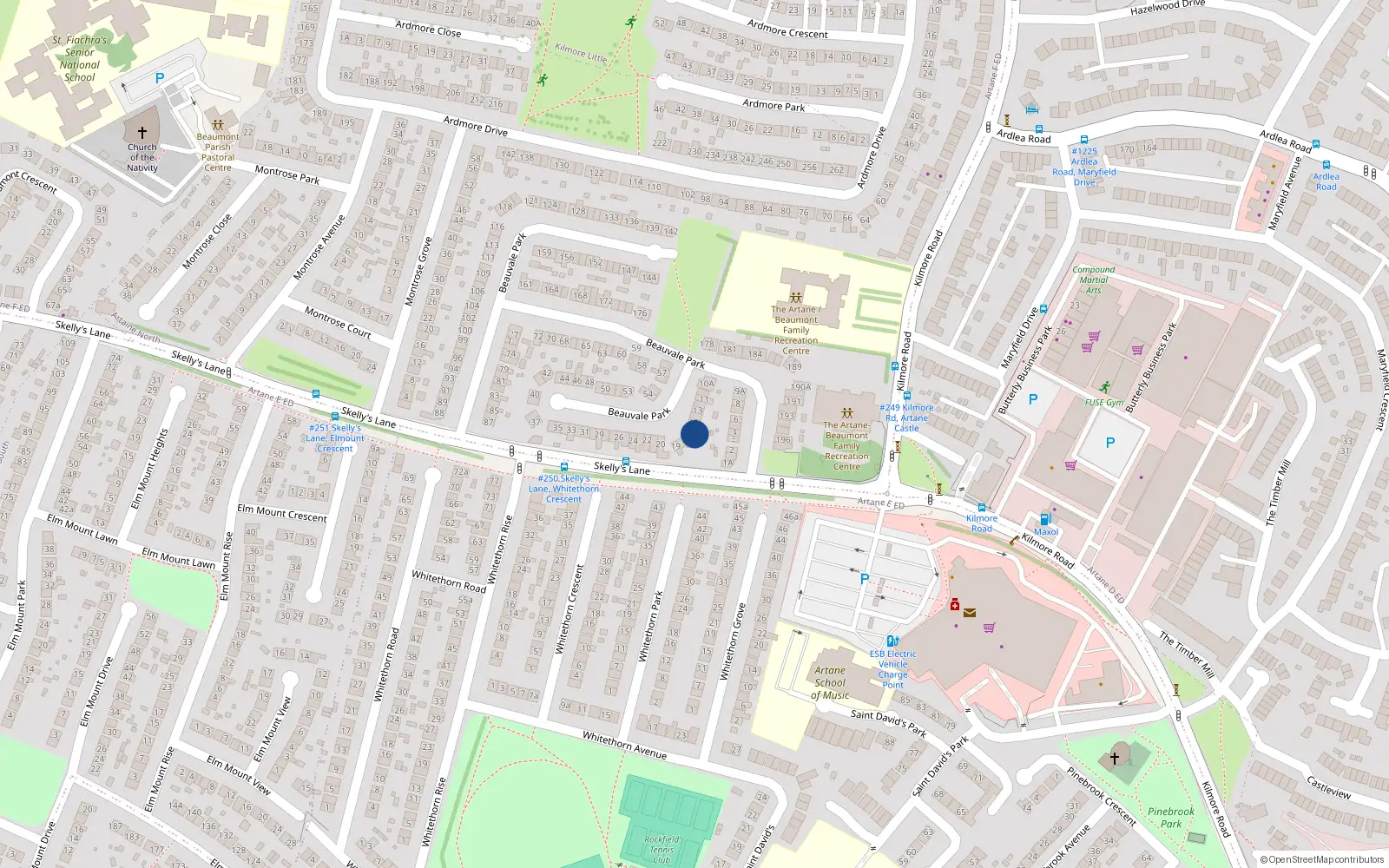 Overhead map showing the location of 16 Beauvale Park, Dublin 5