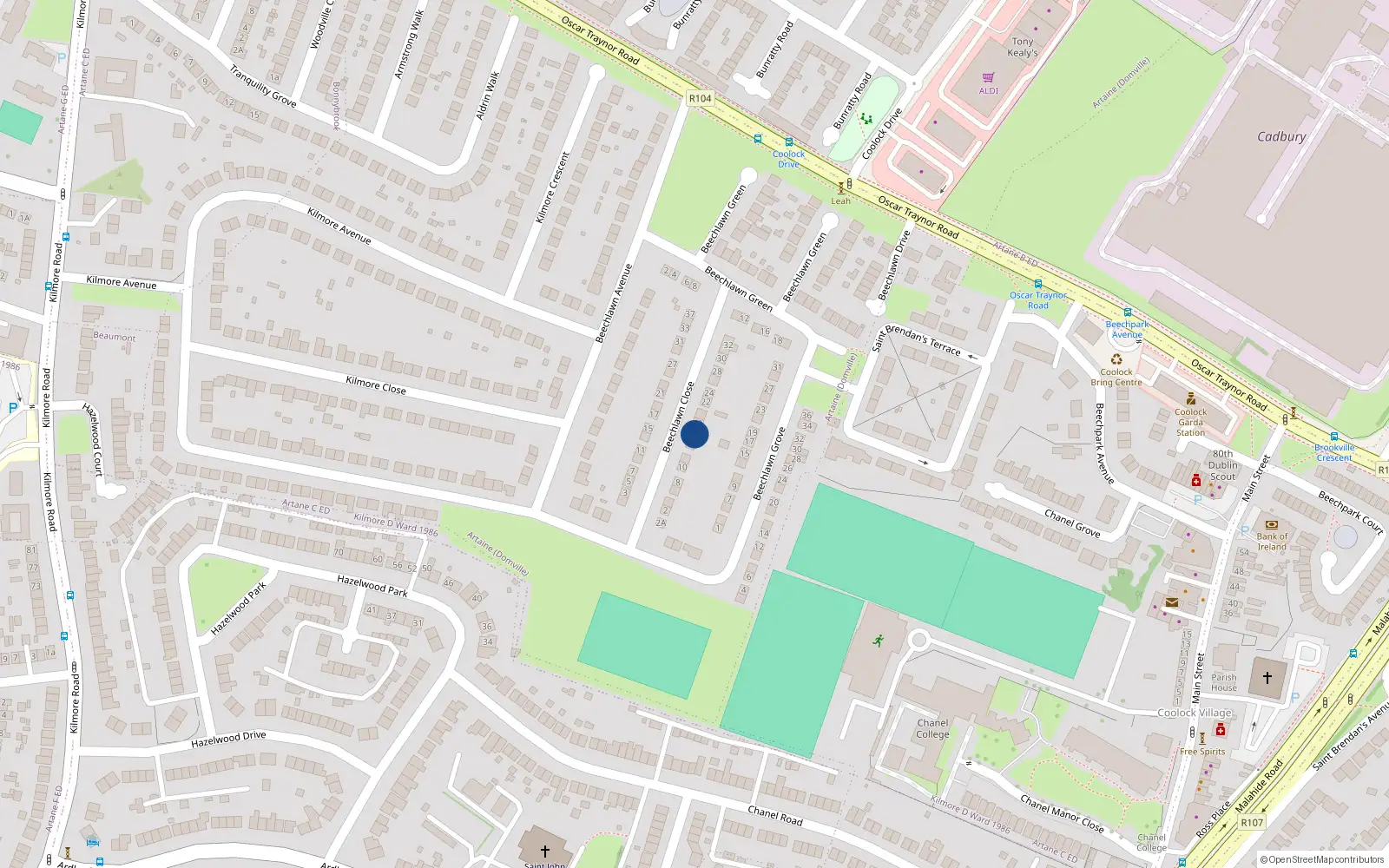 Overhead map showing the location of 16 Beechlawn Close, Dublin 5