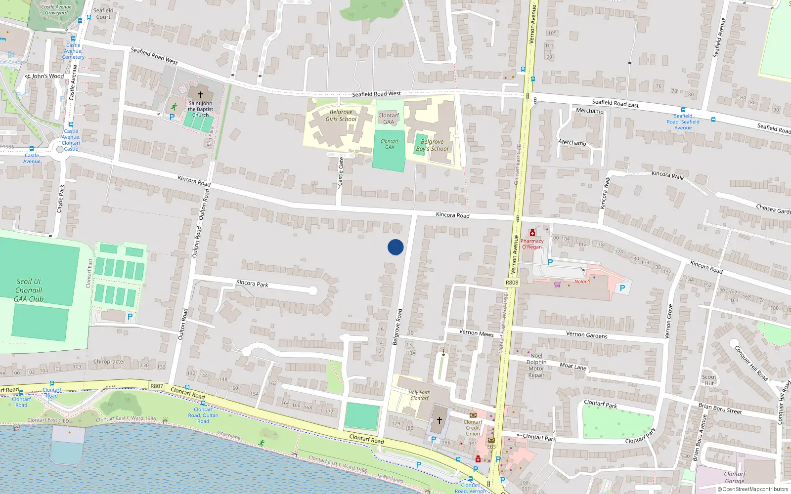 Overhead map showing the location of 16 Belgrove Road, Clontarf, Dublin 3