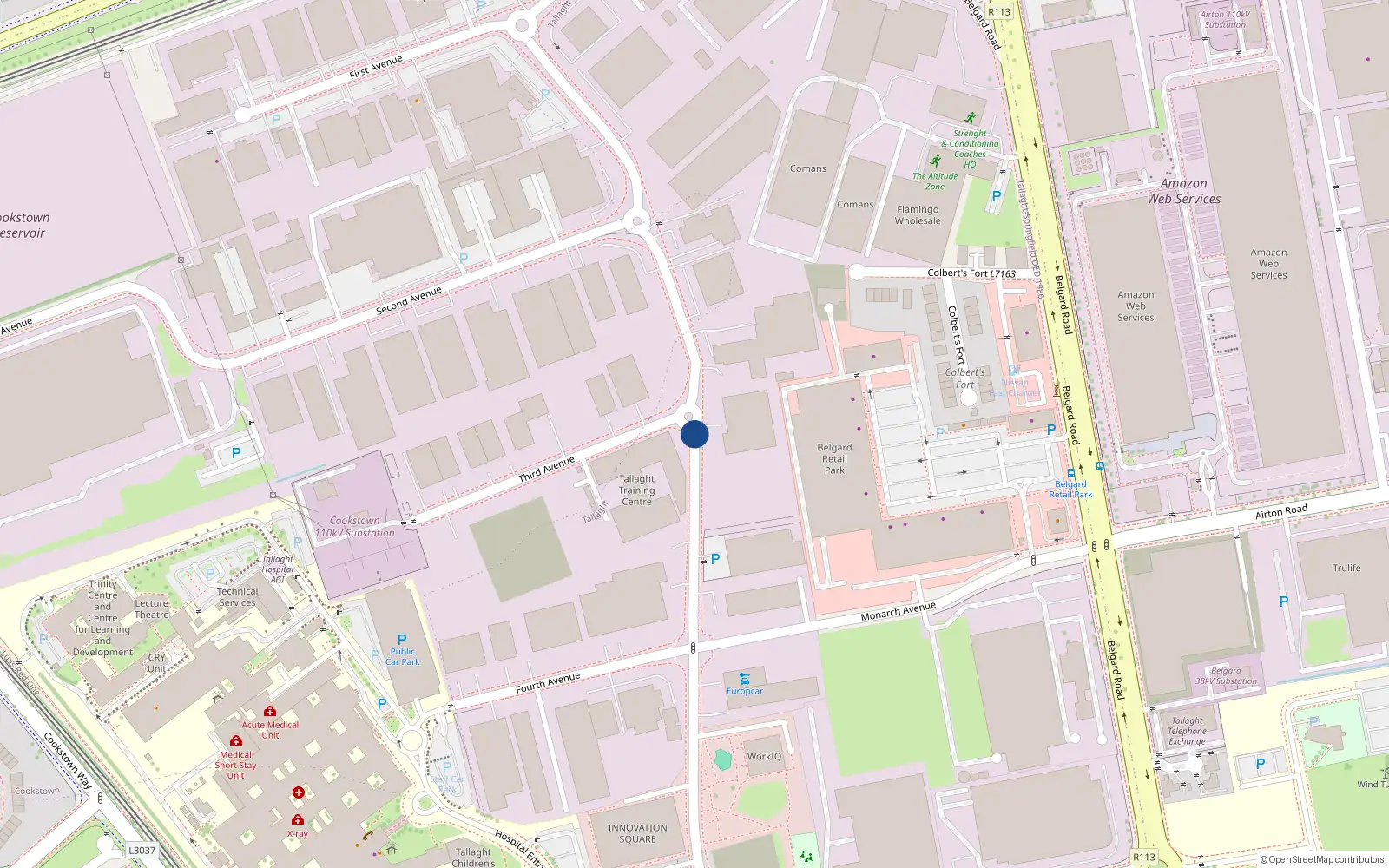 Overhead map showing the location of 16 Bellvue Apartments, Cookstown Estate Road, Tallaght