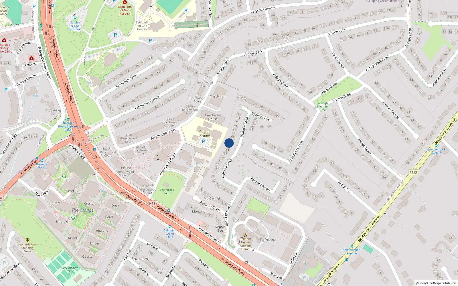Overhead map showing the location of 16 Belmont Lawn, Stillorgan