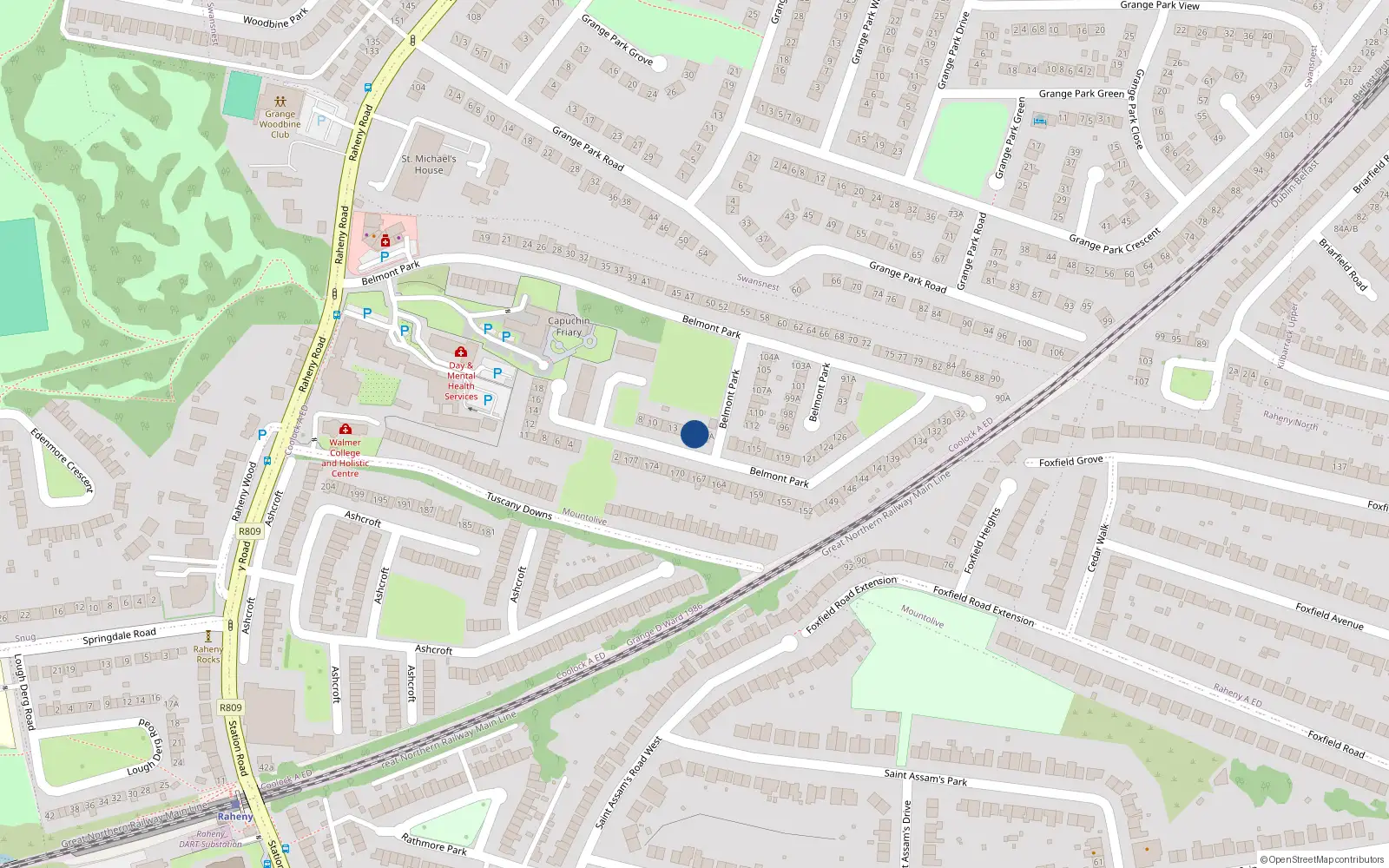 Overhead map showing the location of 16 Belmont Park, Dublin 5