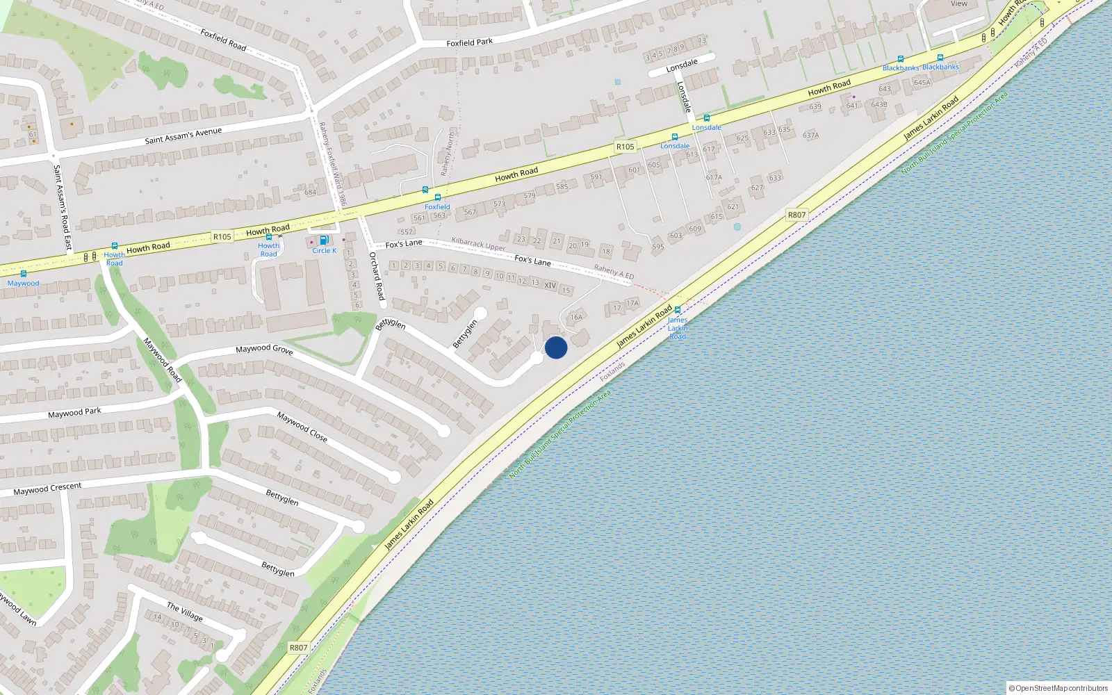 Overhead map showing the location of 16 Bettyglen, Raheny, Dublin 5