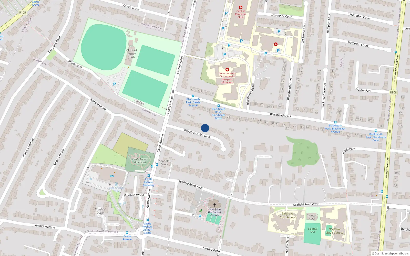 Overhead map showing the location of 16 Blackheath Gardens, Dublin 3