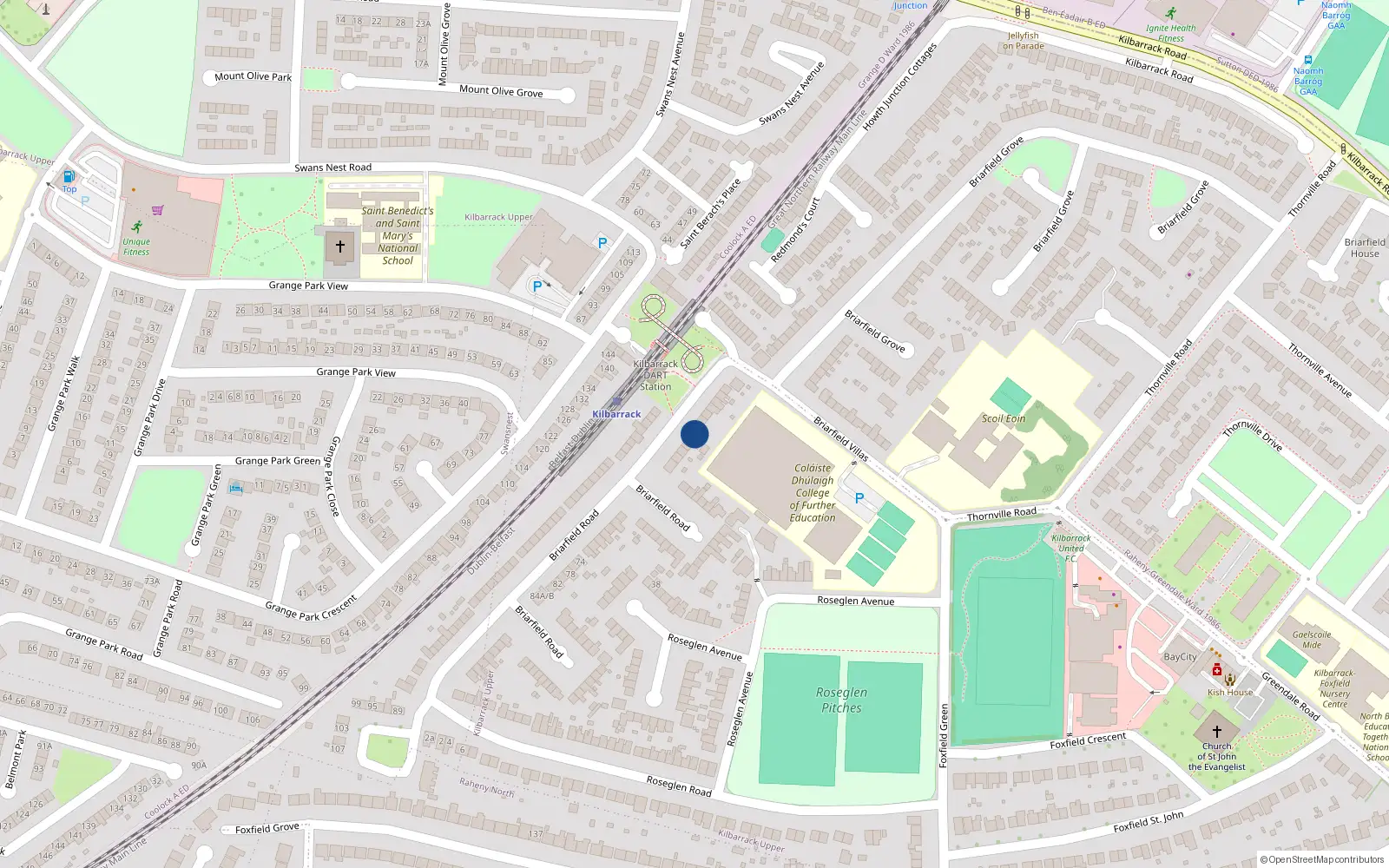Overhead map showing the location of 16 Briarfield Road, Dublin 5