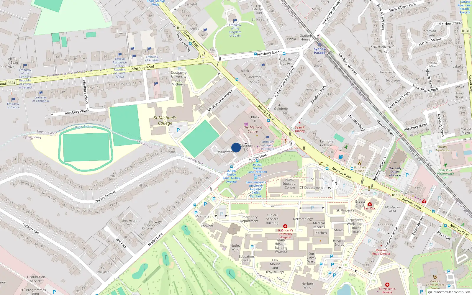 Overhead map showing the location of 16 Brooklands, Merrion
