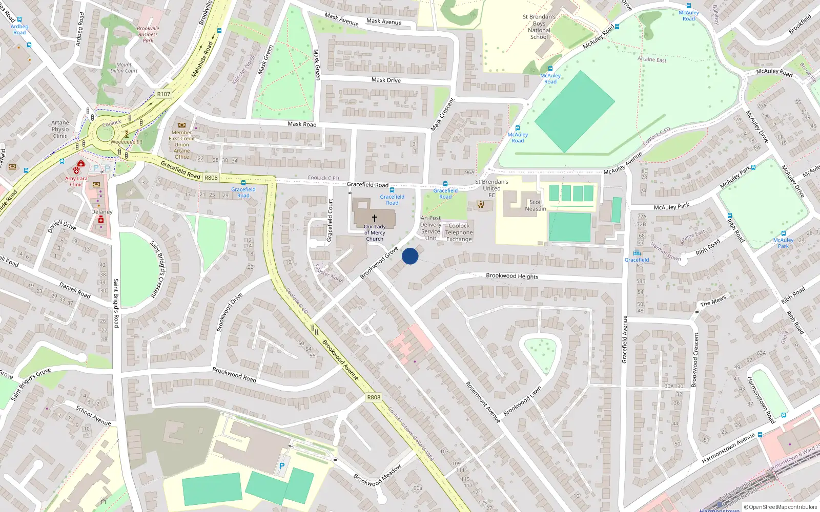 Overhead map showing the location of 16 Brookwood Grove, Artane, Dublin 5