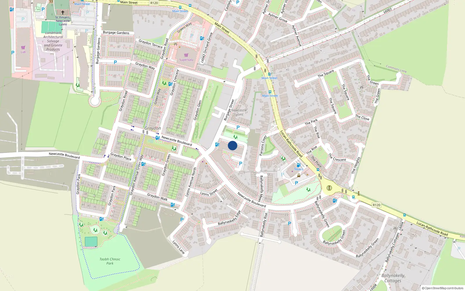 Overhead map showing the location of 16 Burgage Green, Newcastle South