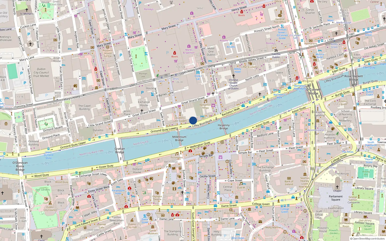 Overhead map showing the location of 16 Butler Court, 31 Lower Ormond Quay, Dublin 1