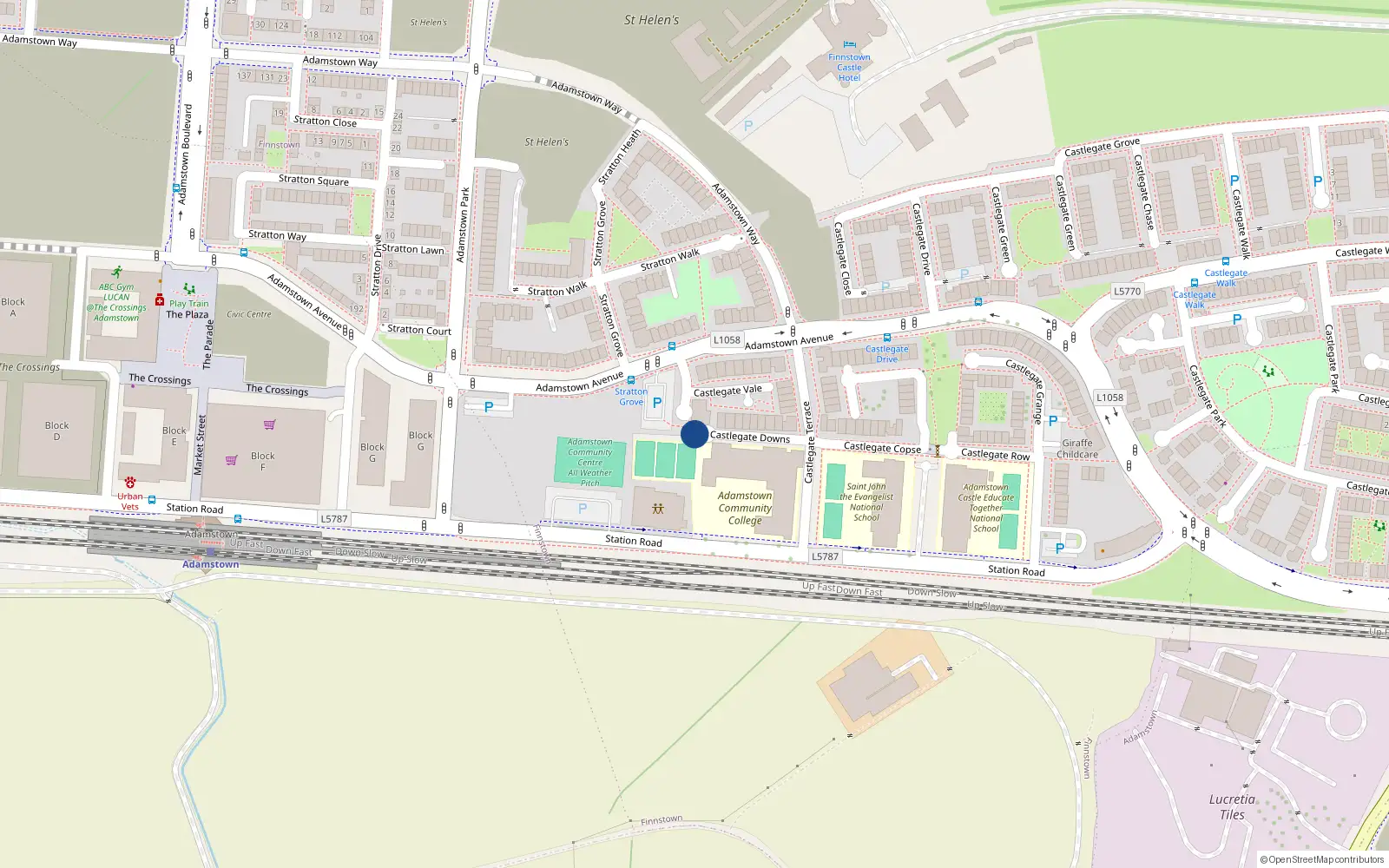 Overhead map showing the location of 16 Castlegate Downs, Lucan