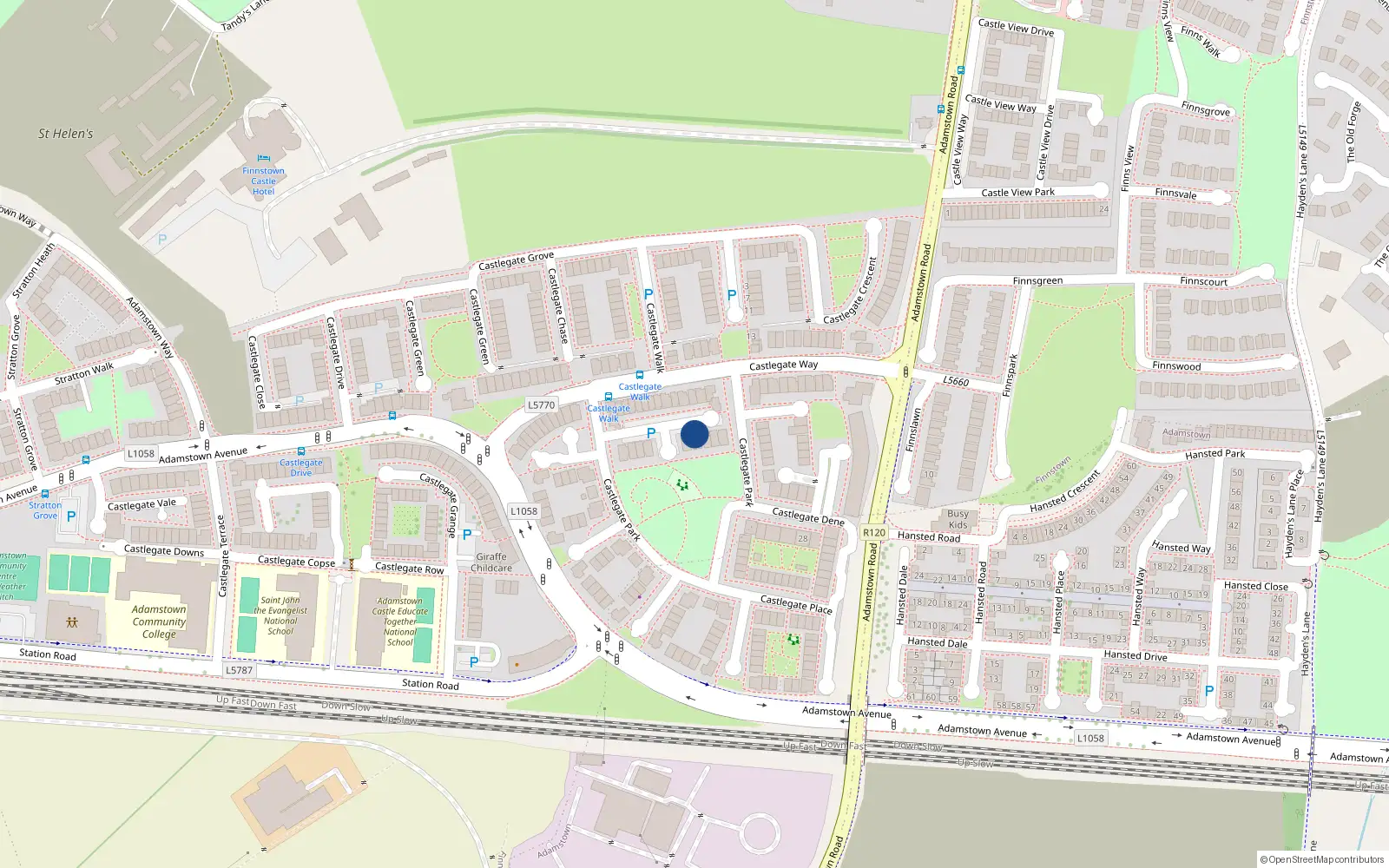 Overhead map showing the location of 16 Castlegate Park, Lucan