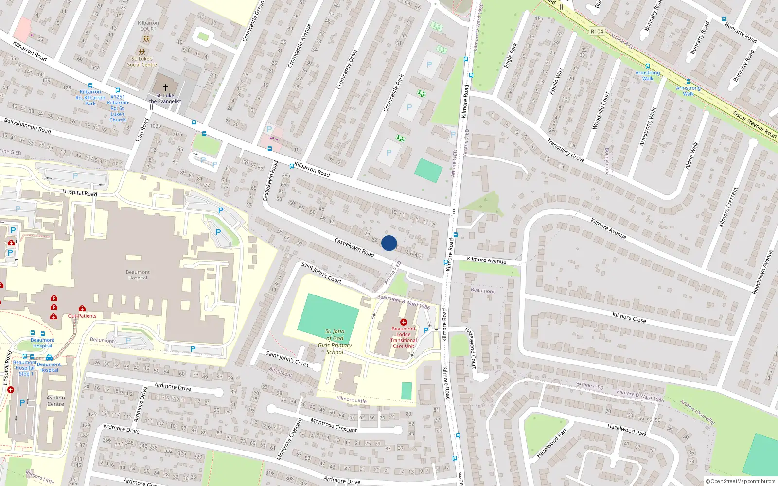 Overhead map showing the location of 16 Castlekevin Road, Dublin 5