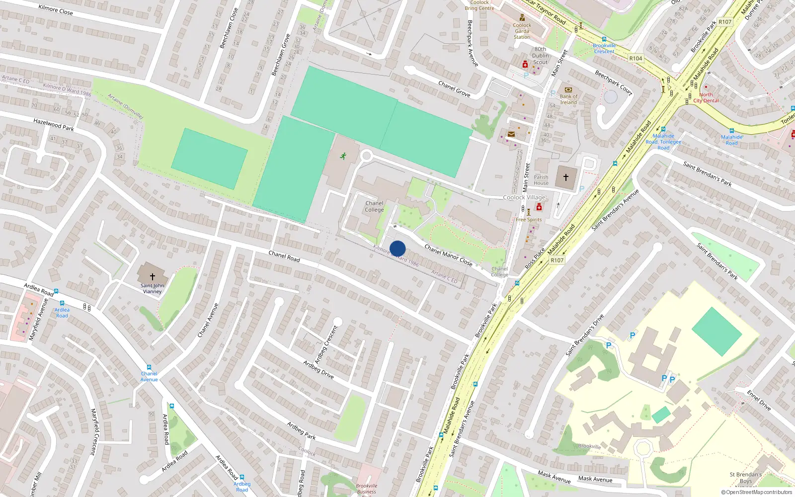 Overhead map showing the location of 16 Chanel Manor Close, Dublin 5