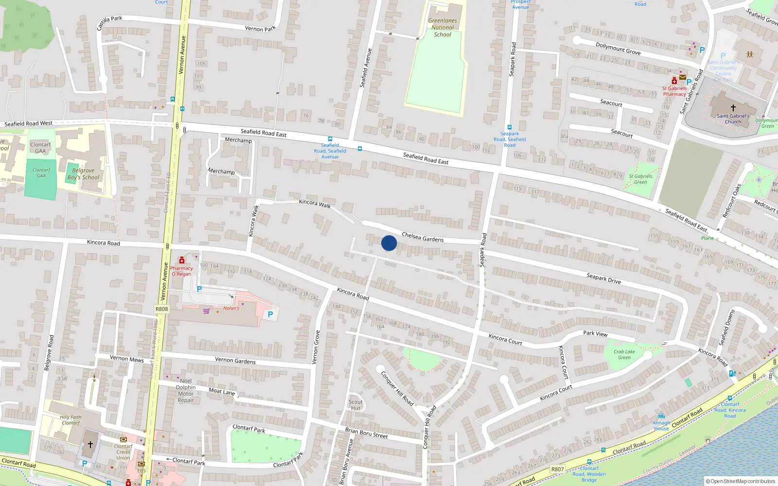 Overhead map showing the location of 16 Chelsea Gardens, Dublin 3