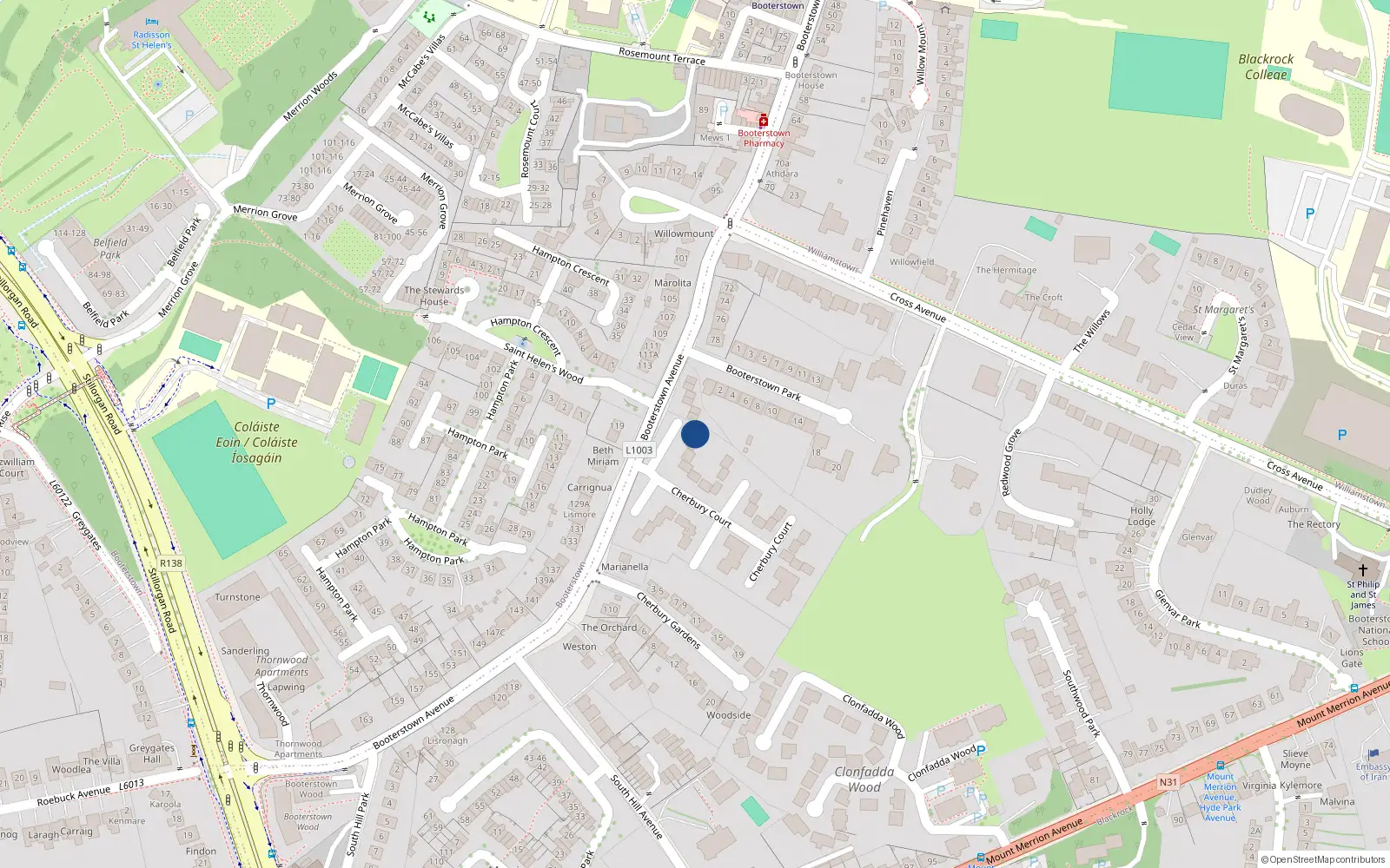 Overhead map showing the location of 16 Cherbury Court, Booterstown Avenue, Blackrock