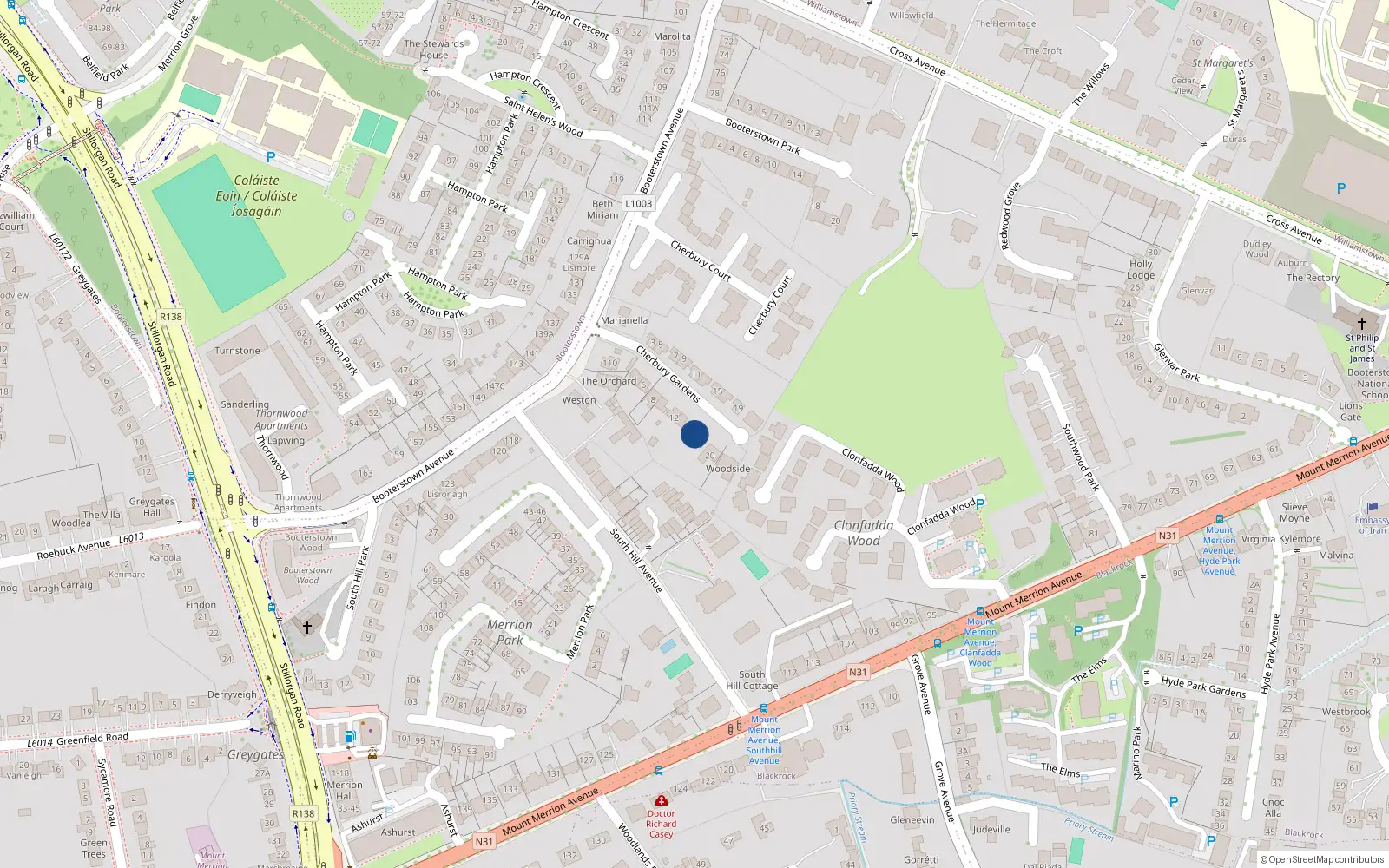 Overhead map showing the location of 16 Cherbury Gardens, Blackrock