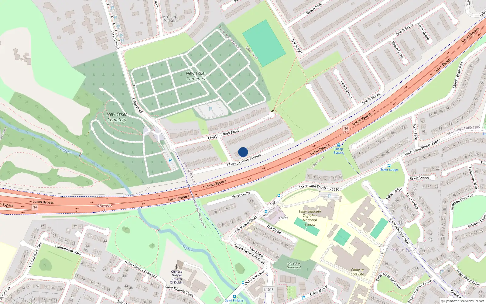 Overhead map showing the location of 16 Cherbury Park Avenue, Lucan