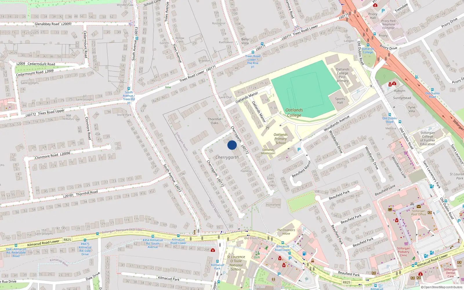 Overhead map showing the location of 16 Cherry Garth, Mount Merrion, Blackrock