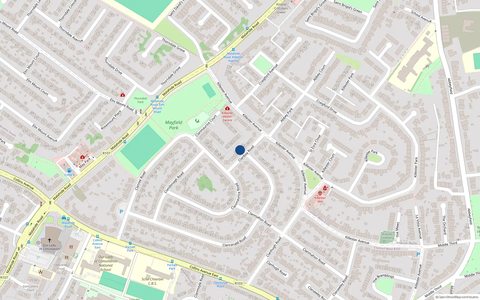 Overhead map showing the location of 16 Clanboy Road, Donnycarney, Dublin 5