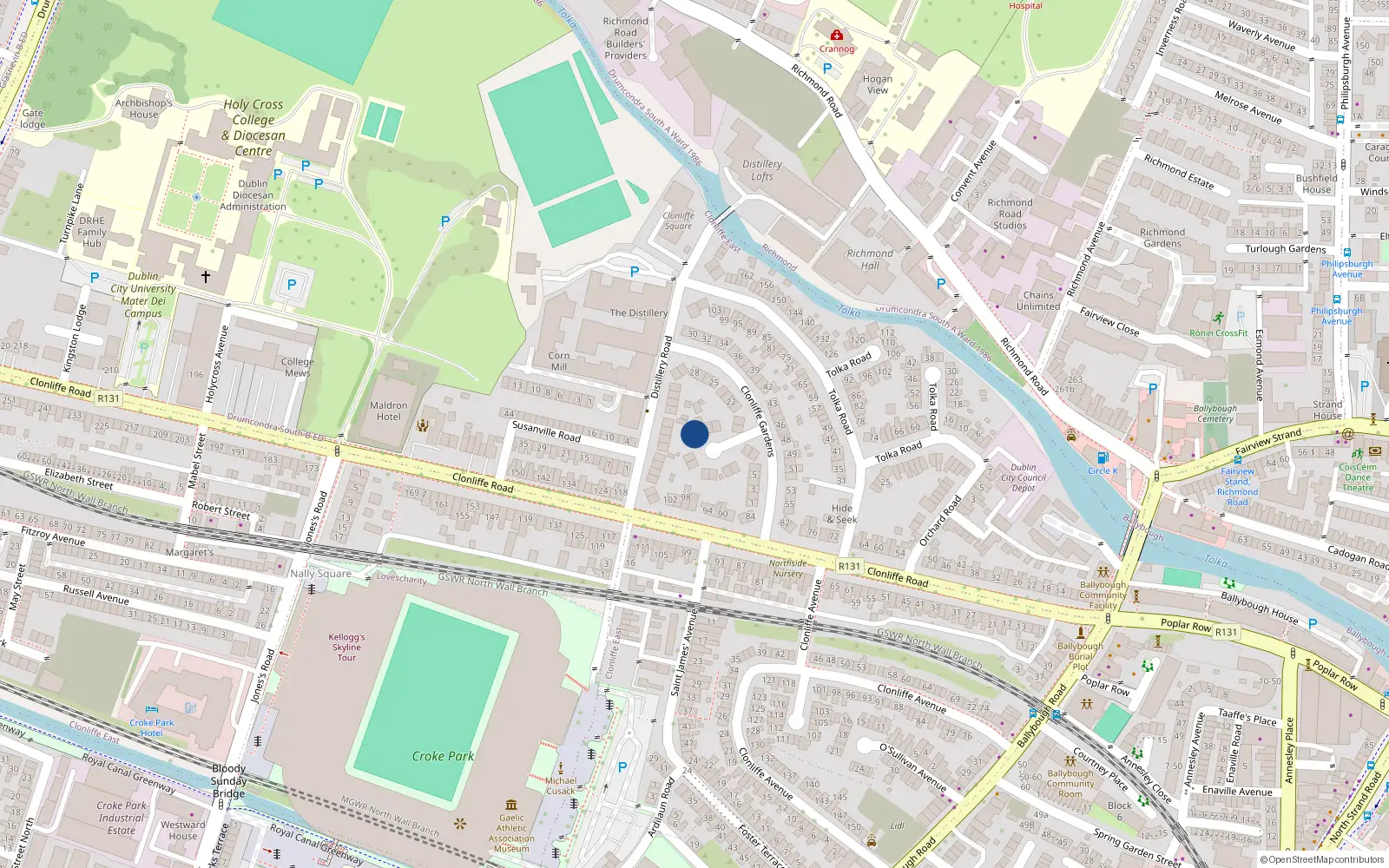 Overhead map showing the location of 16 Clonliffe Gardens, Dublin 3