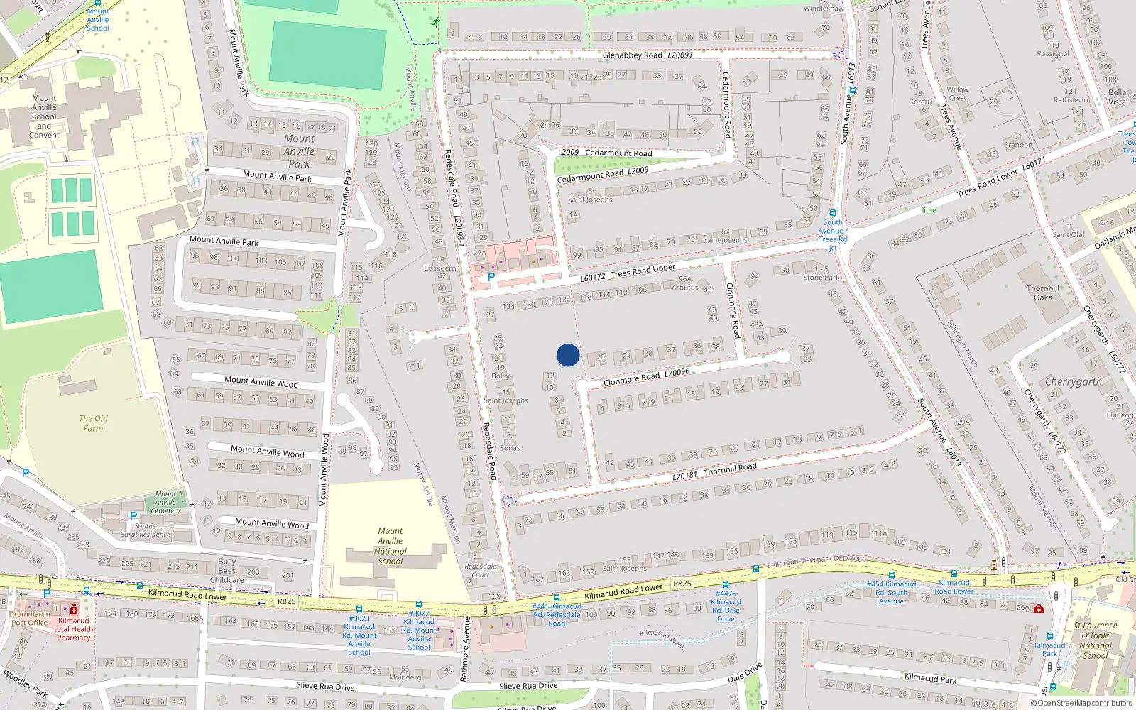 Overhead map showing the location of 16 Clonmore Road, Mount Merrion, Blackrock