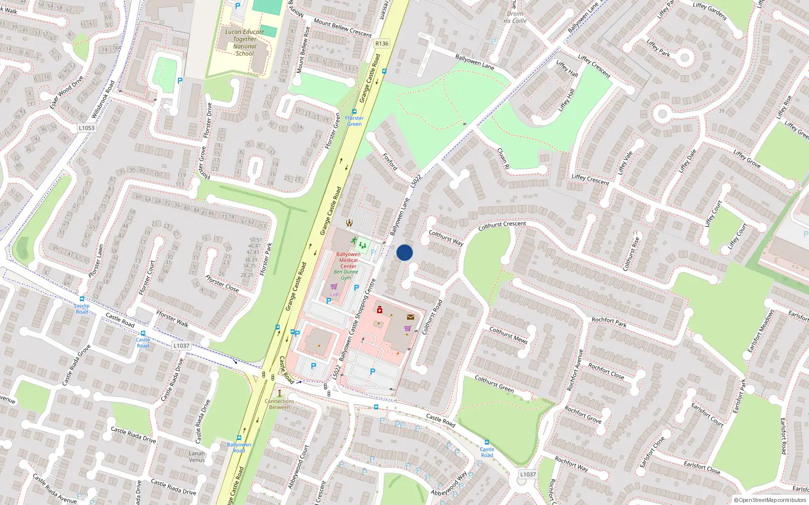 Overhead map showing the location of 16 Colthurst Close, Lucan