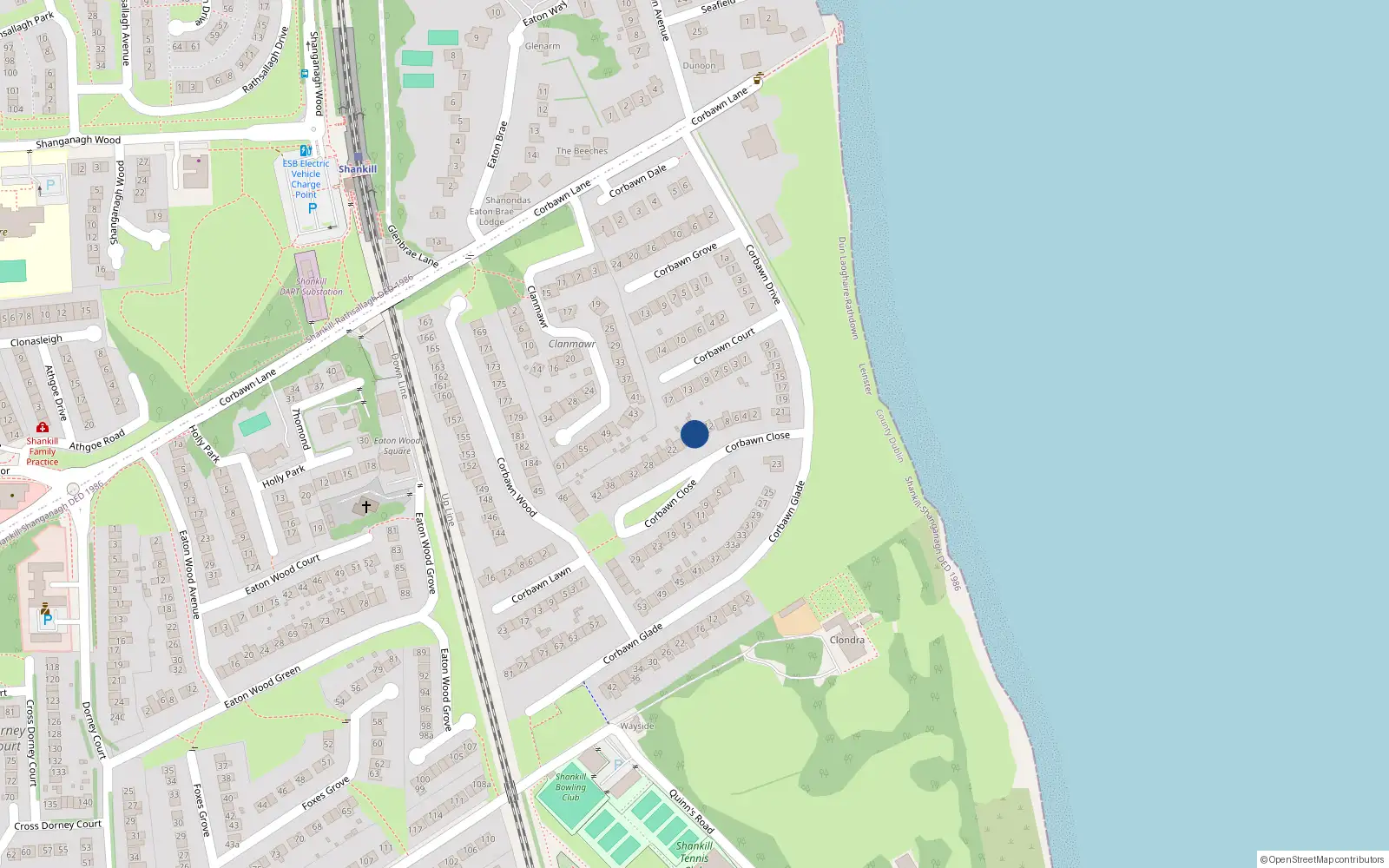 Overhead map showing the location of 16 Corbawn Close, Shankill