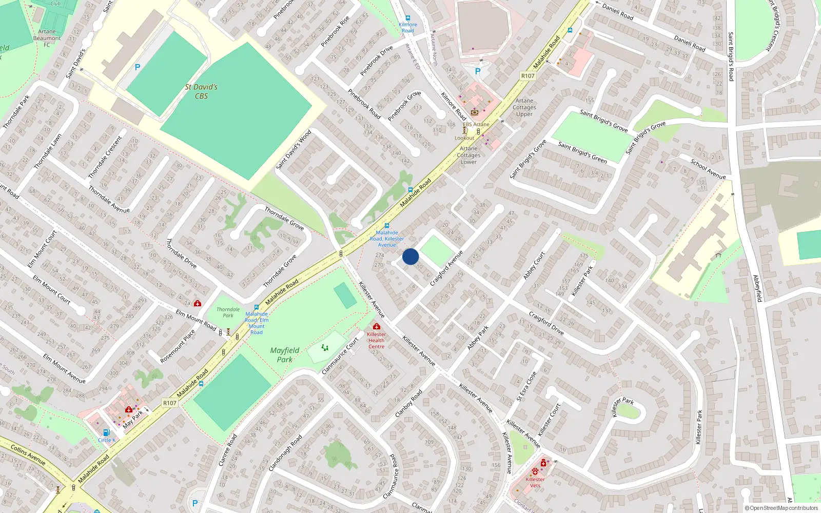 Overhead map showing the location of 16 Craigford Avenue, Dublin 5