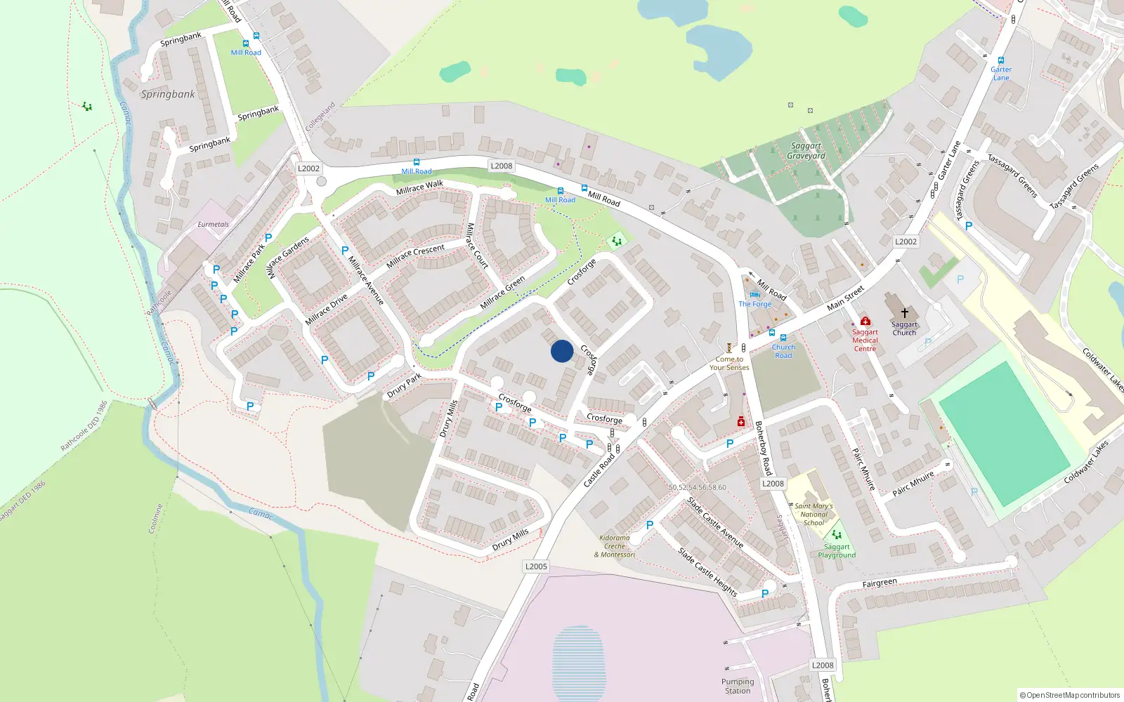 Overhead map showing the location of 16 Crosforge, Saggart