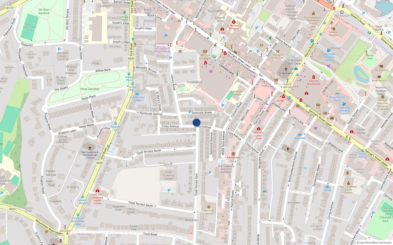 Overhead map showing the location of 16 Cross Avenue, Co Dublin
