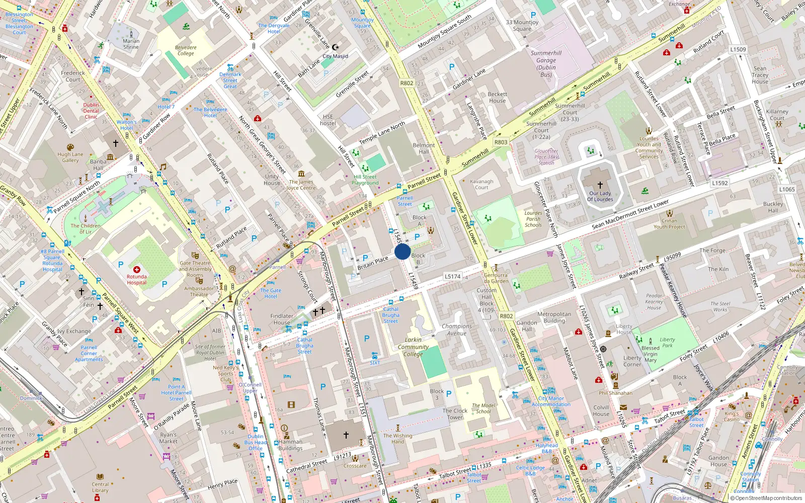 Overhead map showing the location of 16 Cumberland Street North, Dublin 1