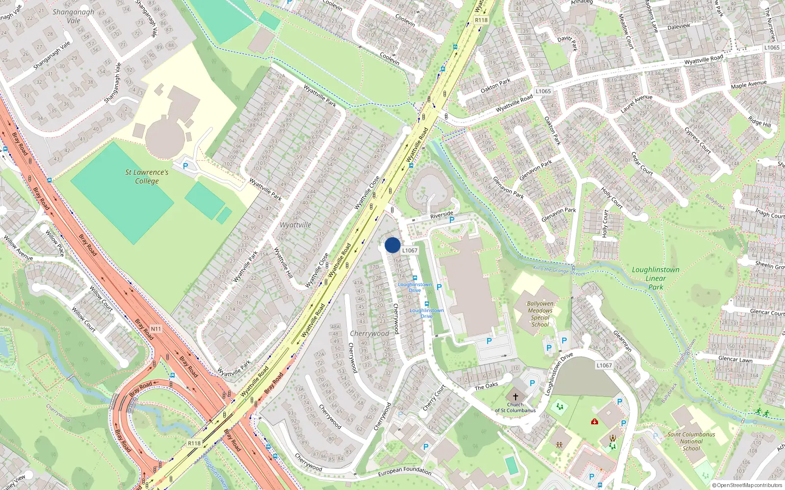 Overhead map showing the location of 16D Cherrywood, Co Dublin