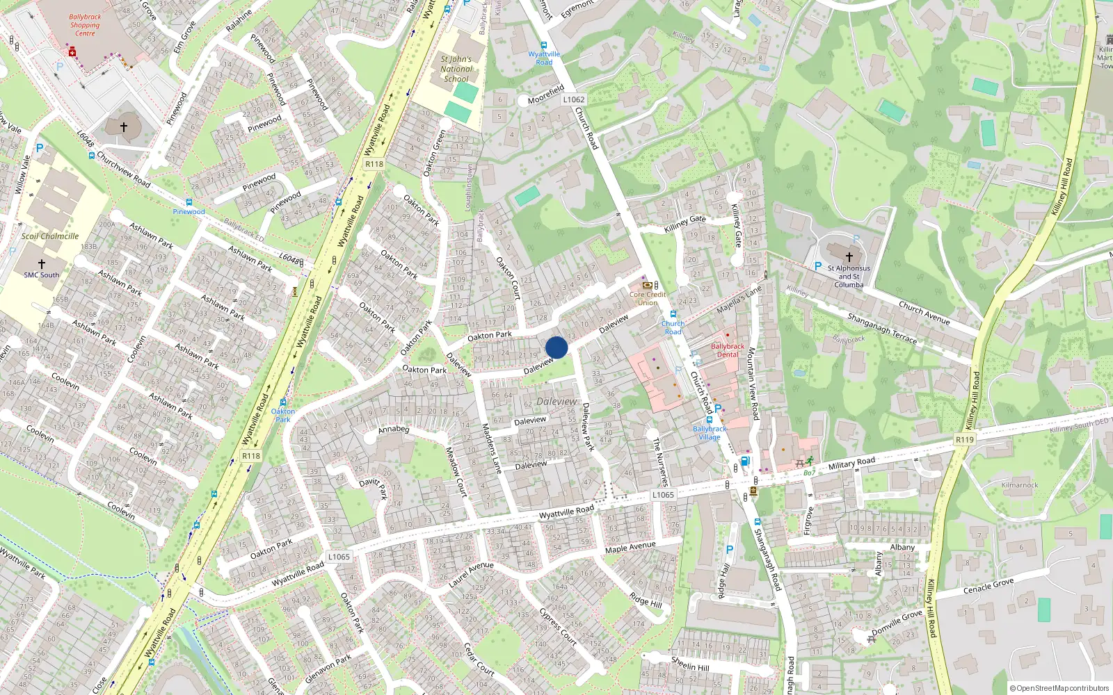 Overhead map showing the location of 16 Daleview, Ballybrack, Dublin