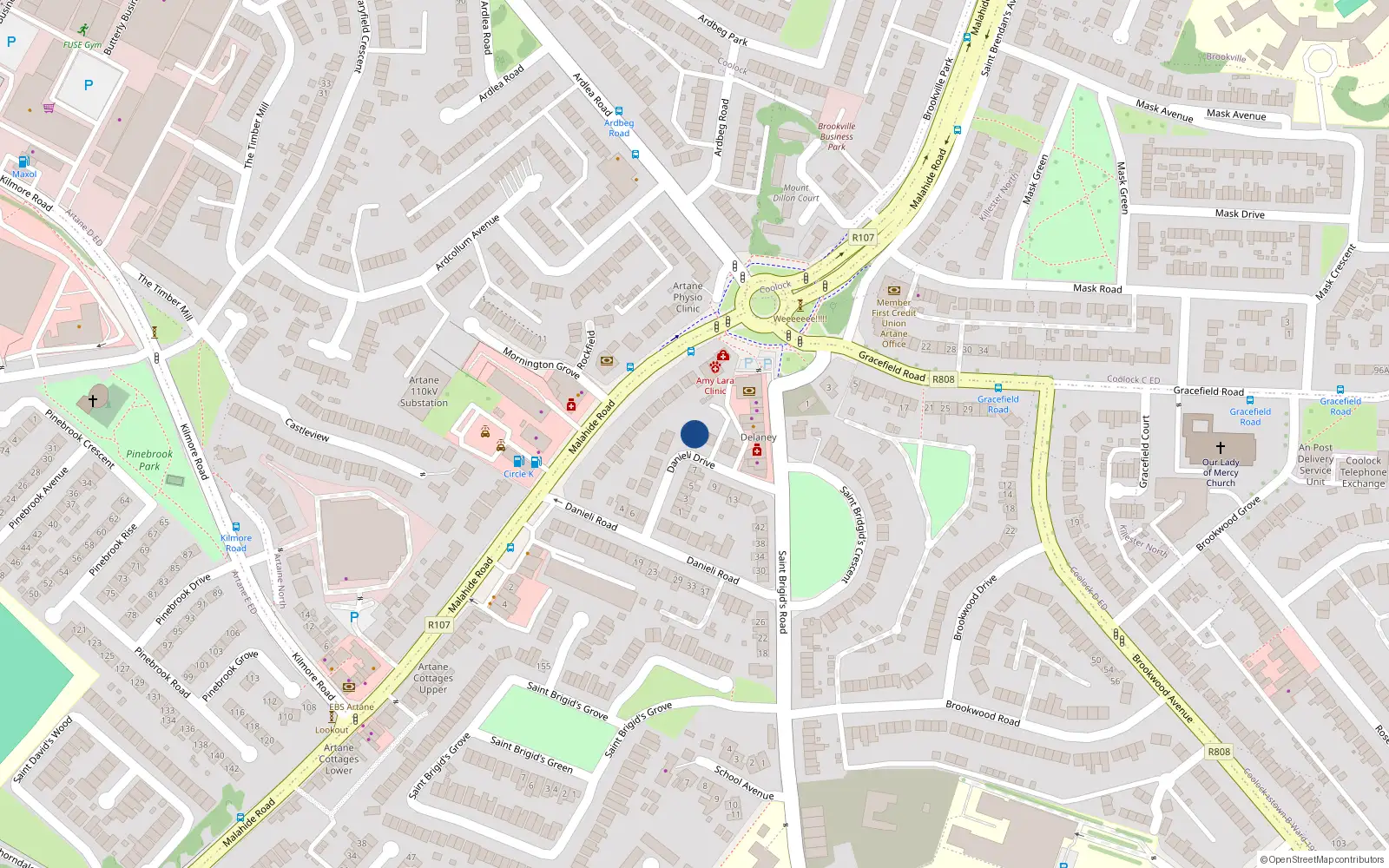 Overhead map showing the location of 16 Danieli Drive, Dublin 5