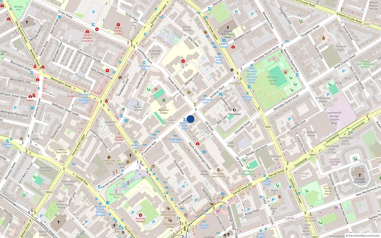 Overhead map showing the location of 16 Denmark St Great, Dublin 1, Dublin