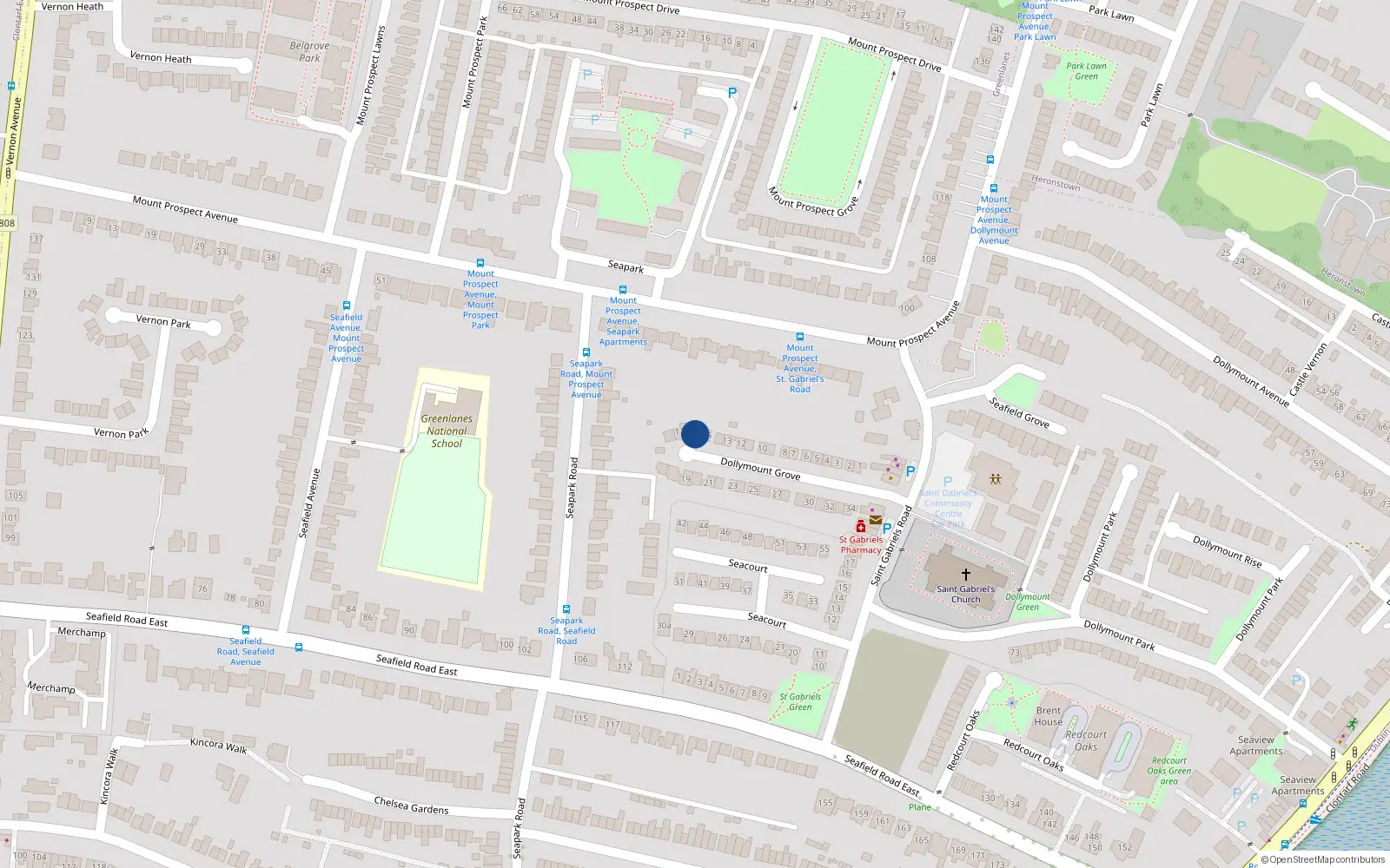 Overhead map showing the location of 16 Dollymount Grove, Clontarf, Dublin