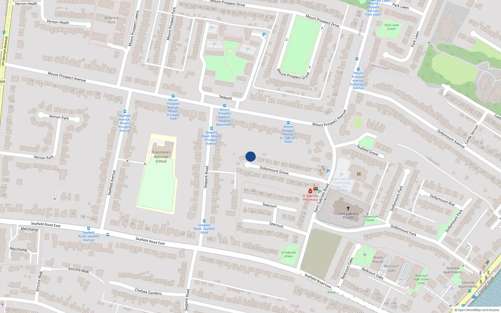 Overhead map showing the location of 16 Dollymount Grove, Dublin 3