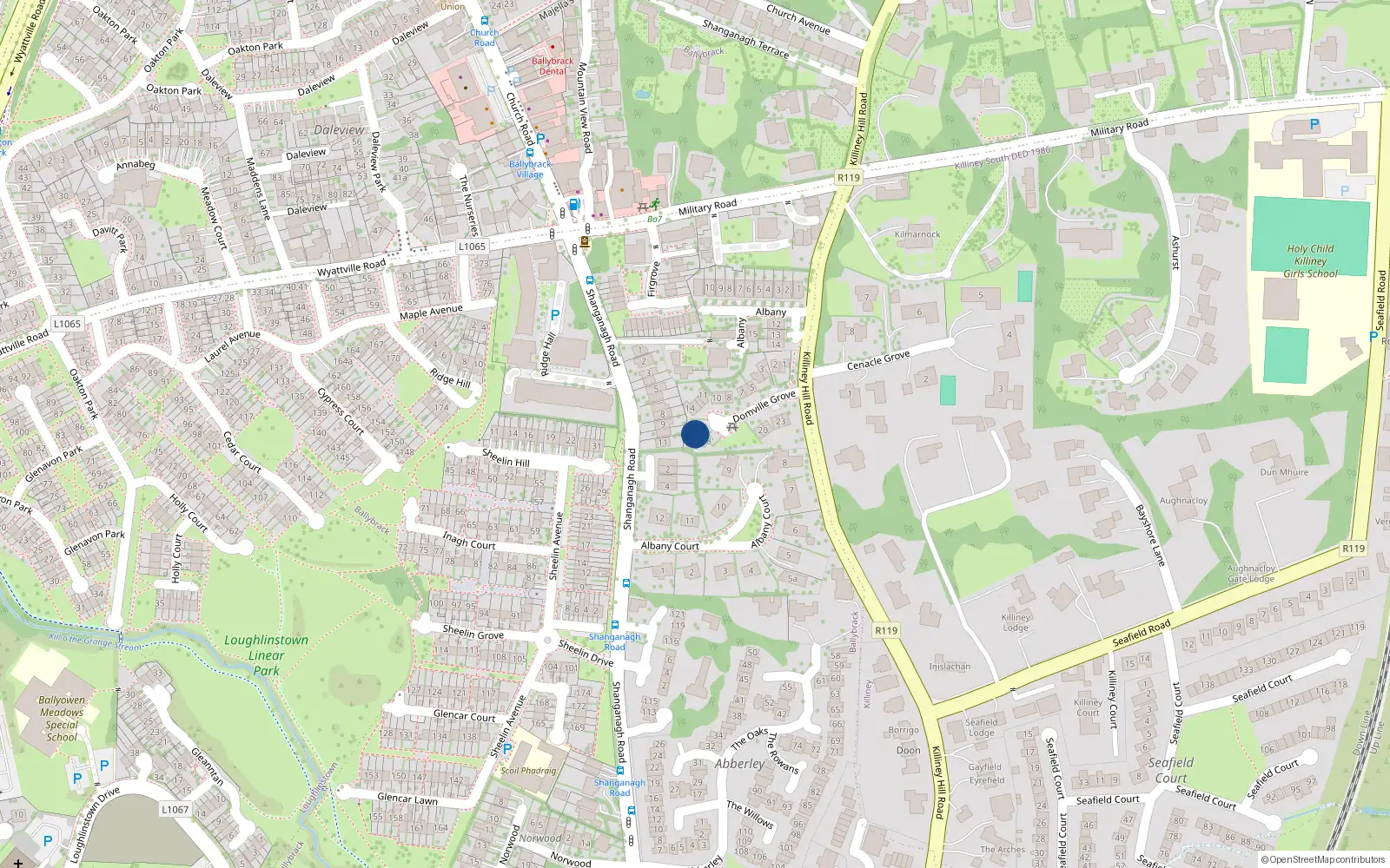 Overhead map showing the location of 16 Domville Grove, Killiney, Dublin