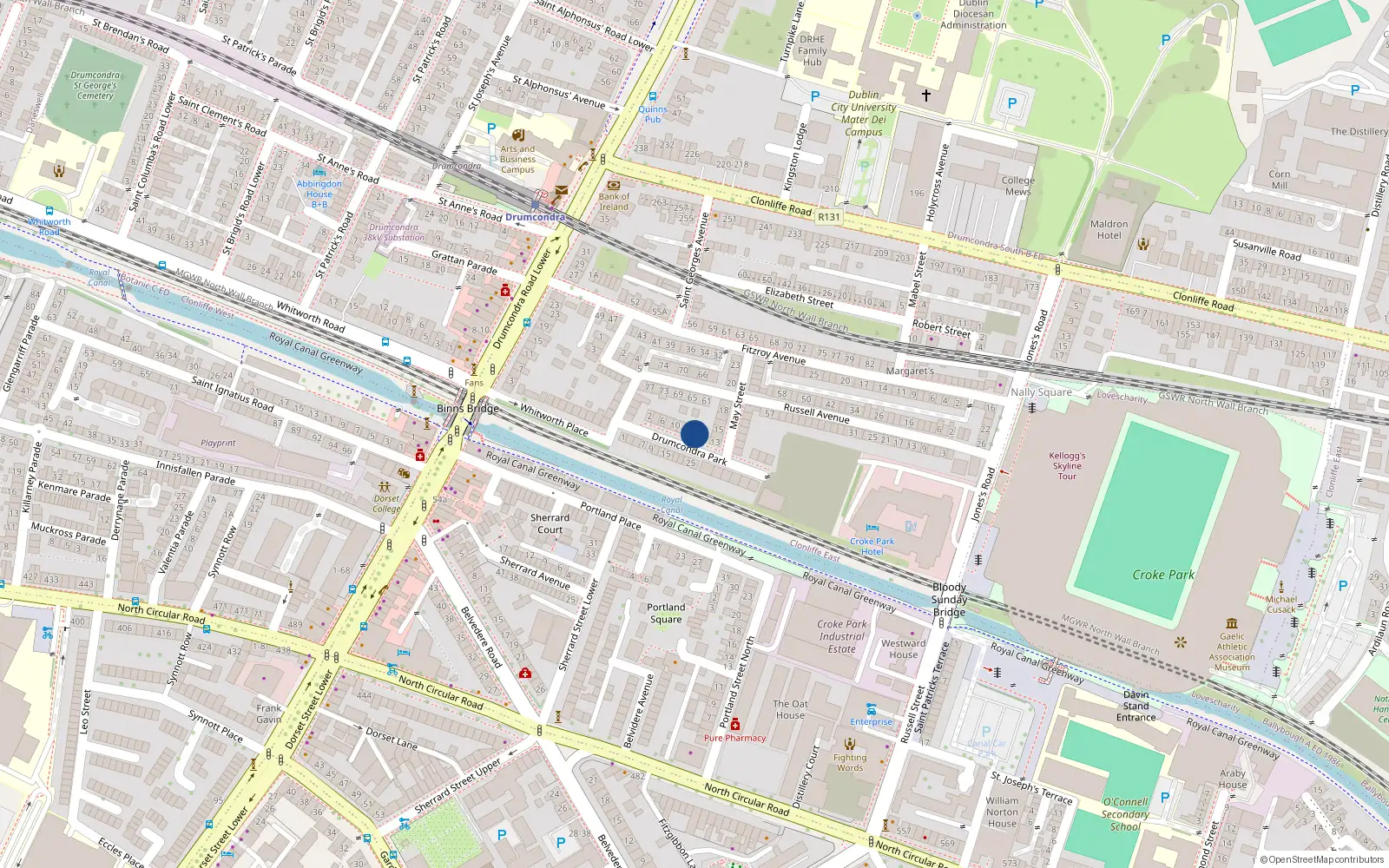 Overhead map showing the location of 16 Drumcondra Park, Dublin 3