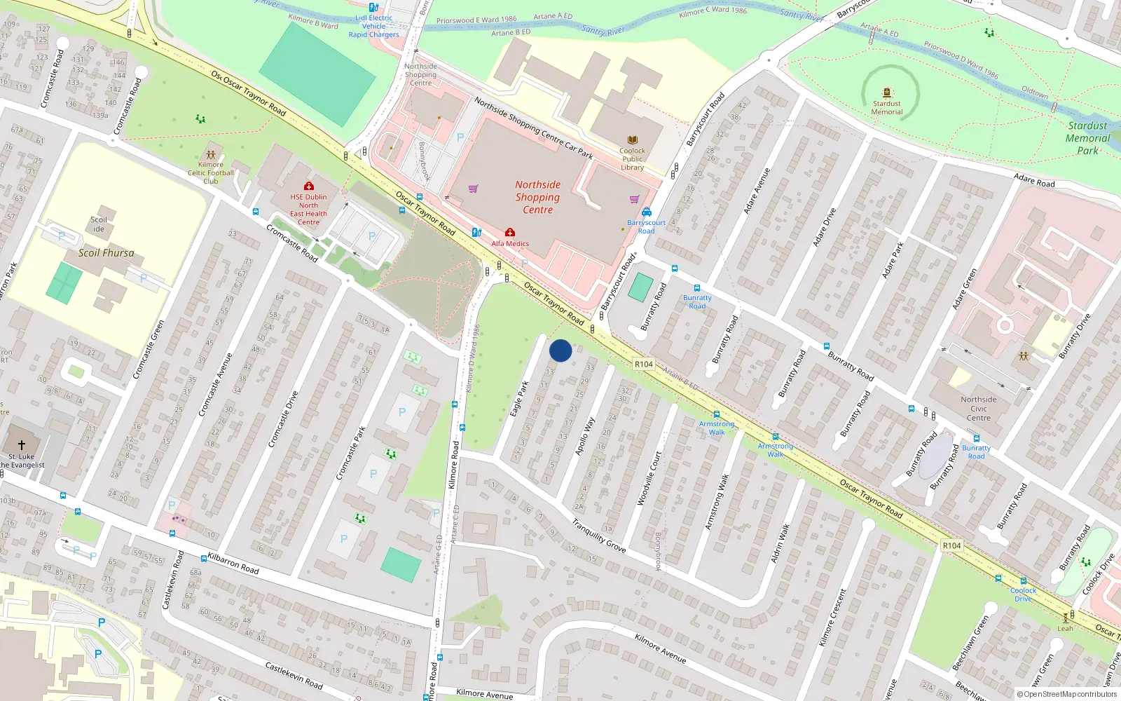 Overhead map showing the location of 16 Eagle Park, Dublin 5