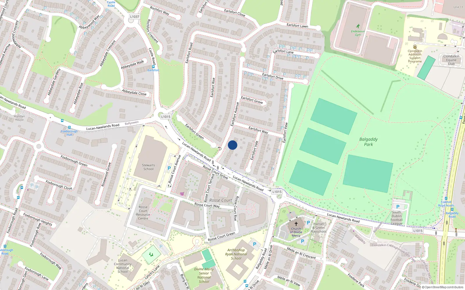 Overhead map showing the location of 16 Earlsfort Avenue, Lucan, Dublin