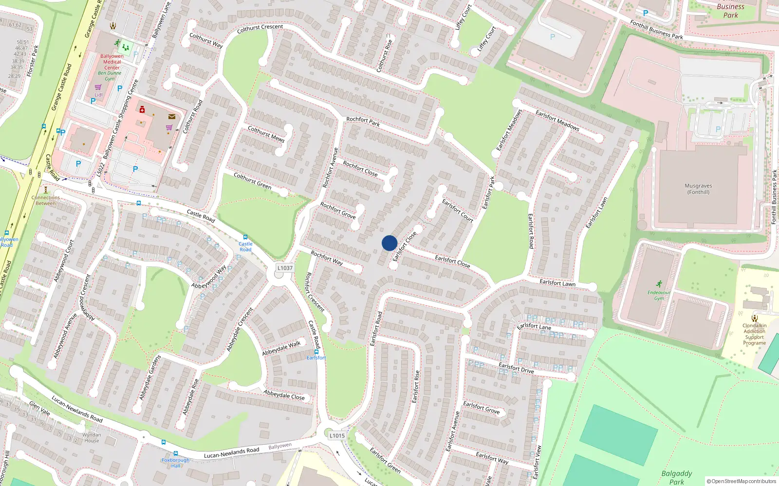 Overhead map showing the location of 16 Earlsfort Close, Lucan, Dublin