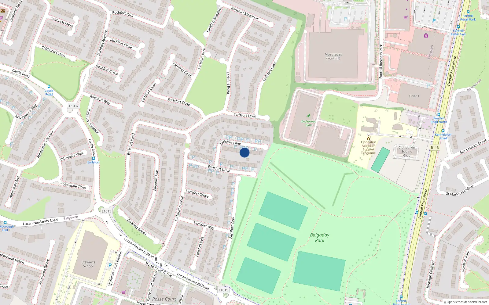 Overhead map showing the location of 16 Earlsfort Lane, Lucan